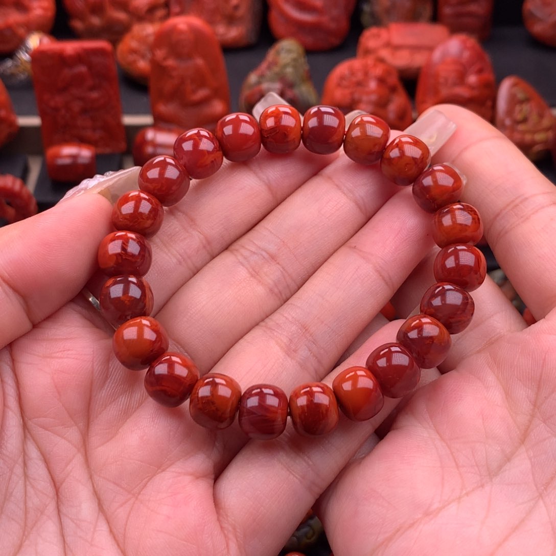 南红玛瑙南红川料原矿牛血火焰老型10mm未镶嵌
