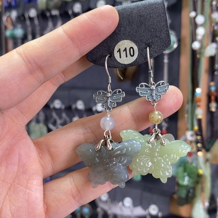 和田玉耳饰银S925镶嵌人****X29