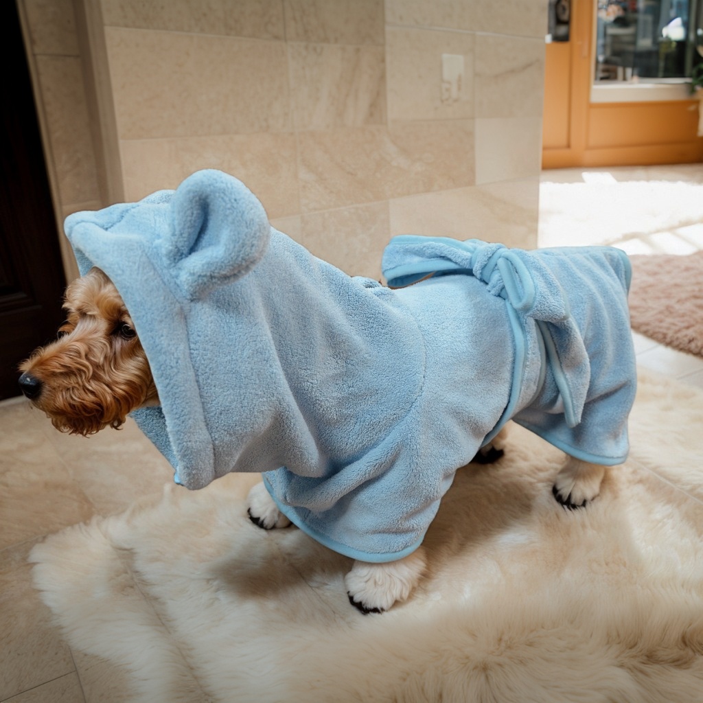 新款珊瑚绒冬季可爱大中小型犬浴袍卖萌宠物保暖连帽狗狗吸水速干