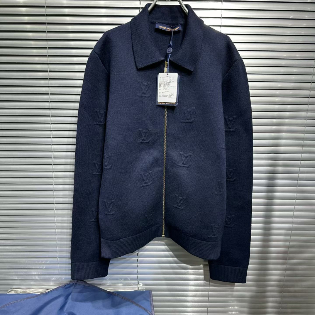 未使用 LouisVuitton/路易威登 26ss浮雕海军蓝羊毛针织夹克/L码