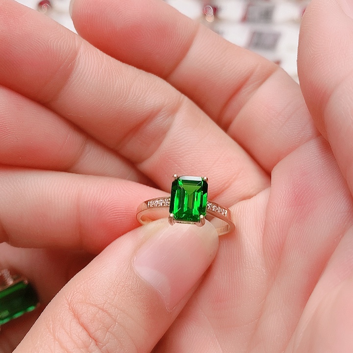 透辉石戒指银S925镶嵌6✖️8