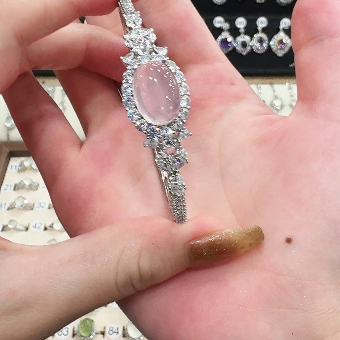 不***姜银S925镶嵌手镯芙蓉石