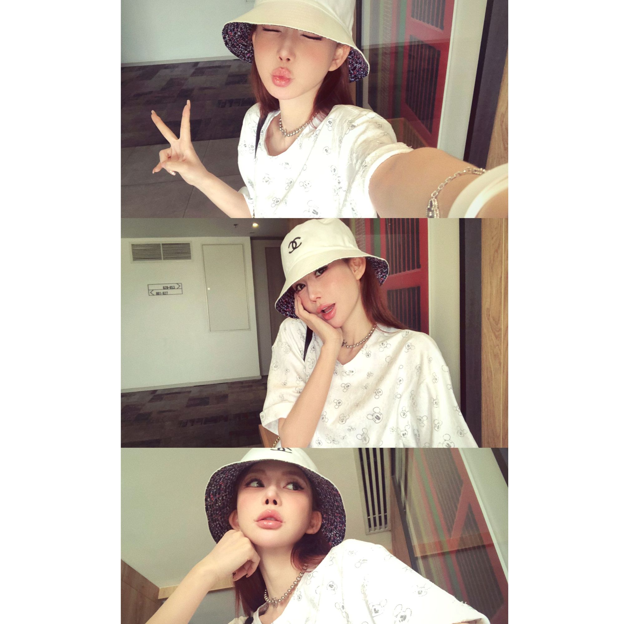 婉君【米奇蕾丝T】“92棉”原创趣味卡通米奇印花蕾丝T恤LWJ26A1T0546