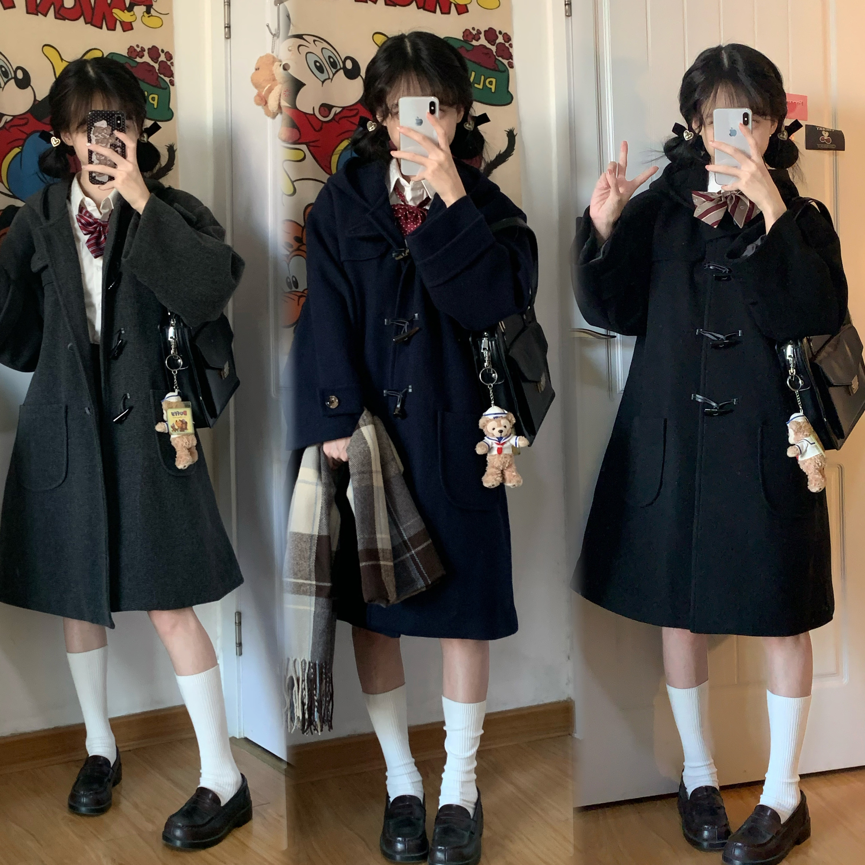 【尘芒JK】秋冬季日系毛呢外套学院风校供制服牛角扣大衣女加厚款