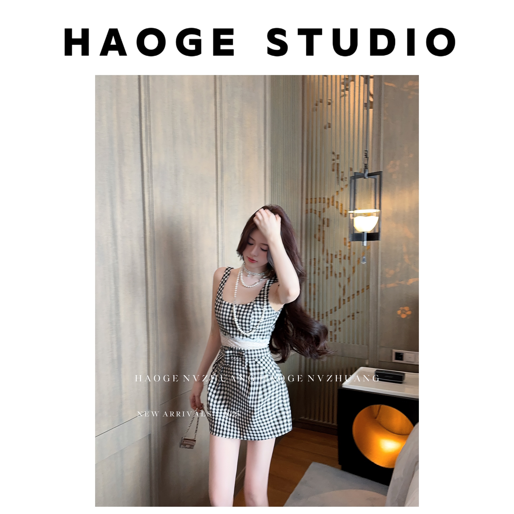 初·Chu●波恩画报HGX5LYQ2055A连衣裙预高腰气质格子辣妹设计感