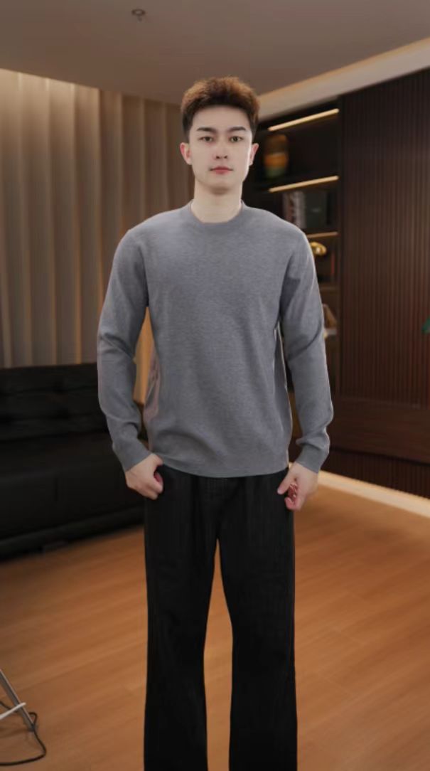 朱薄款标准修身型套头衫圆领针织休闲半高领G78518