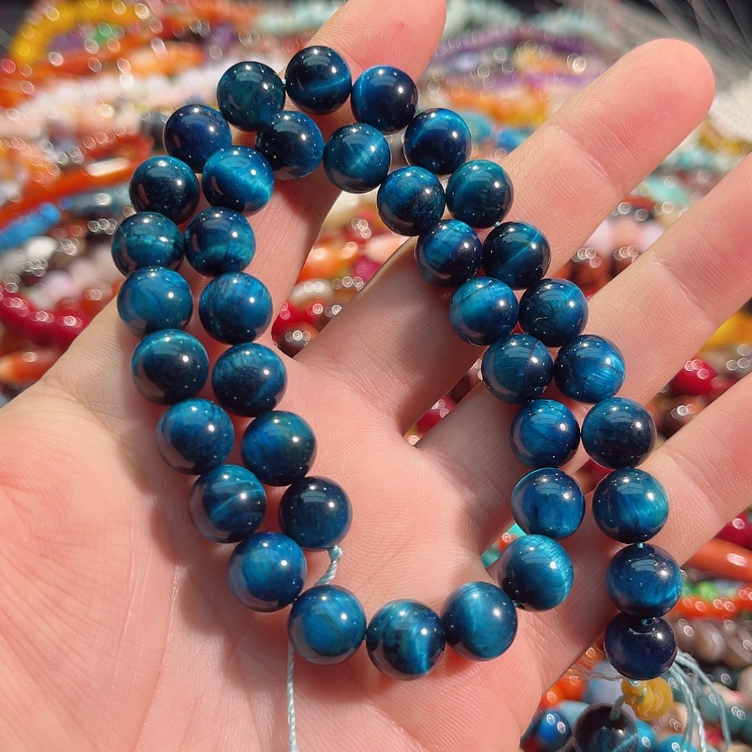 玛瑙/玉髓合金珠宝半成品A货蓝虎眼一条10mm