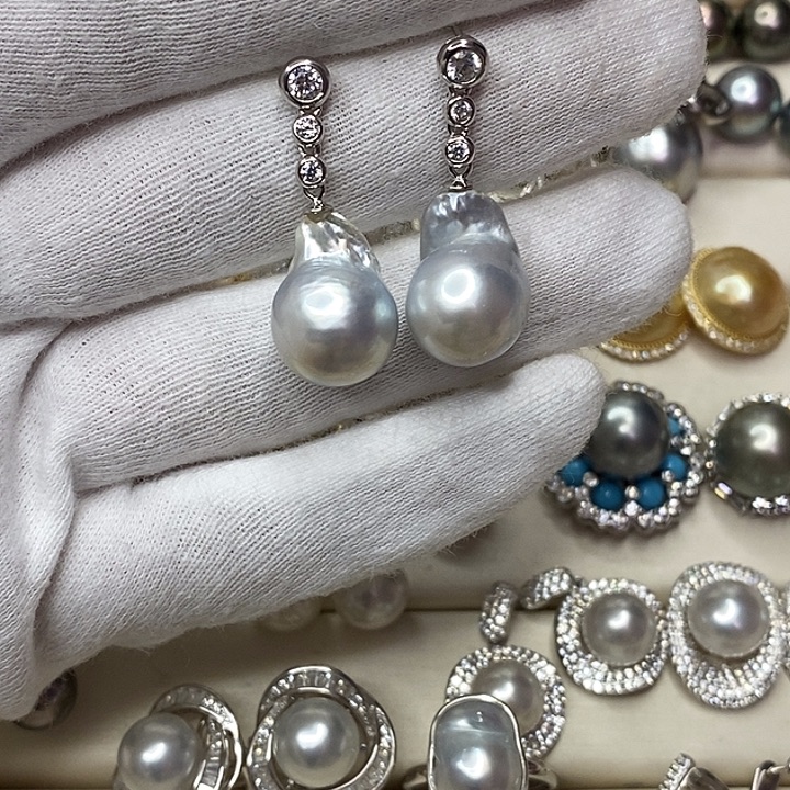 银S925镶嵌海水珍珠耳饰