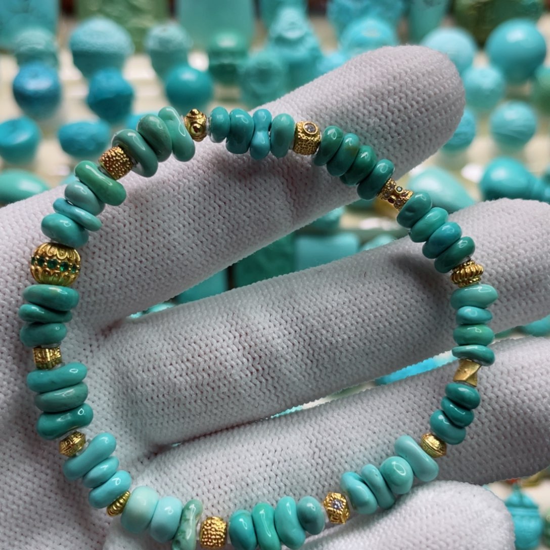 绿松石珠宝奇石银S925镀金镶嵌