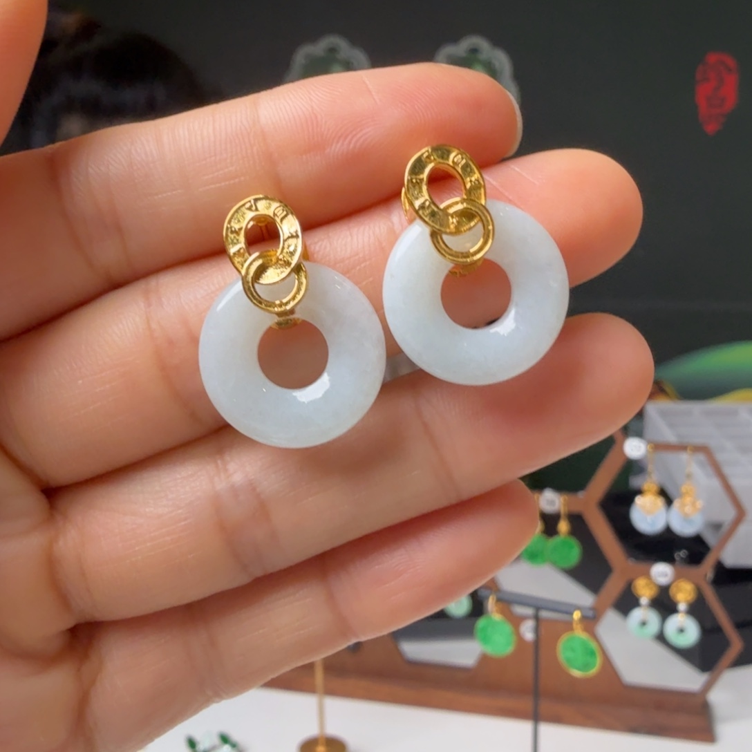 翡翠银S925镶嵌耳饰