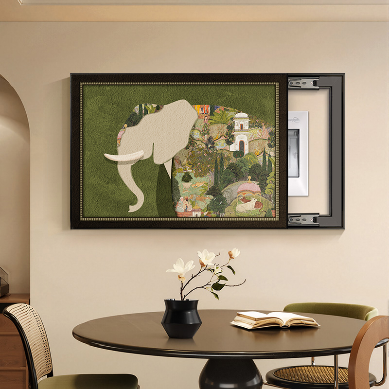 电表箱装饰画2025新款中古风轻奢高级感配电箱盖板遮挡挂画大象