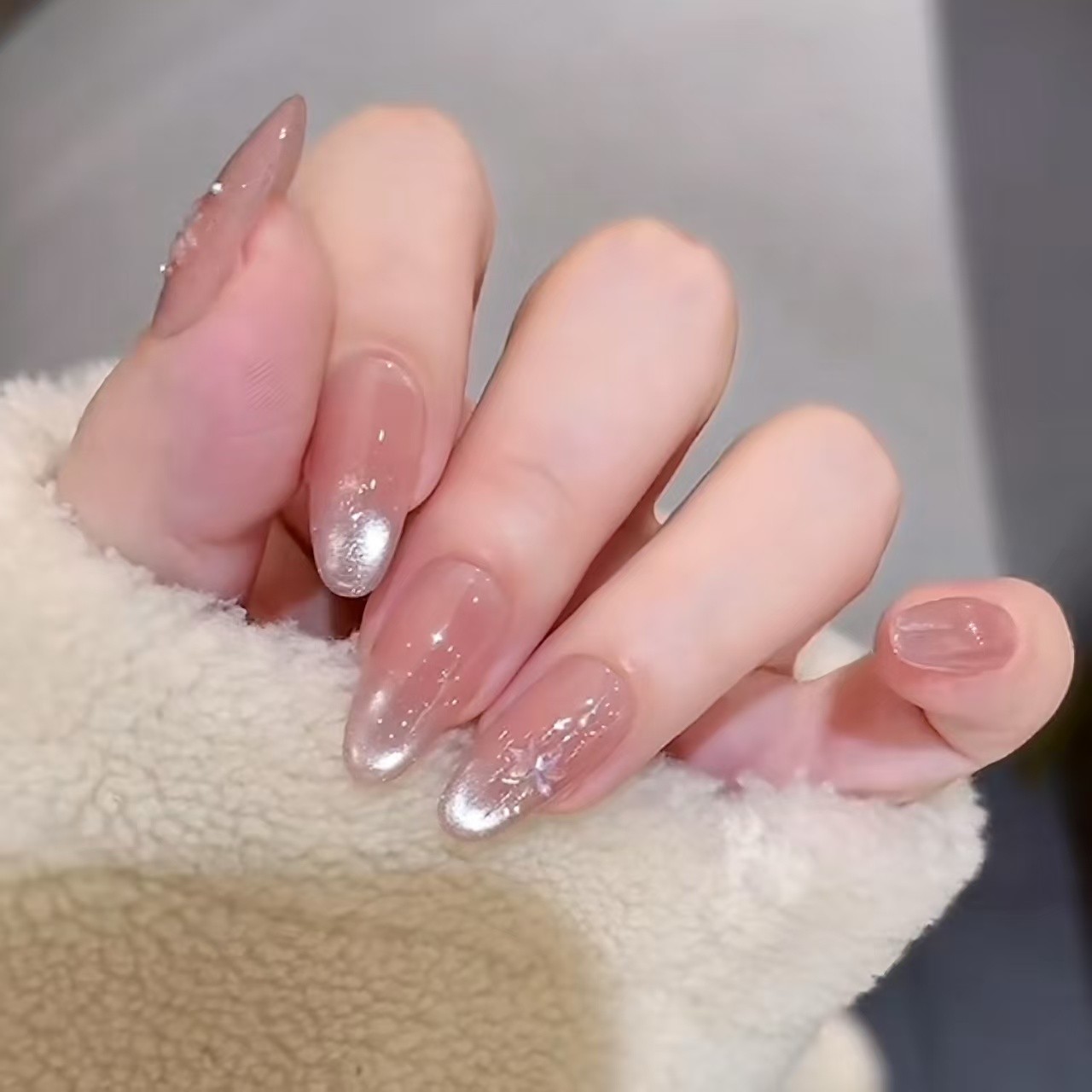 『圣诞雪花』猫眼纯手工法式手绘显白美甲穿戴10片