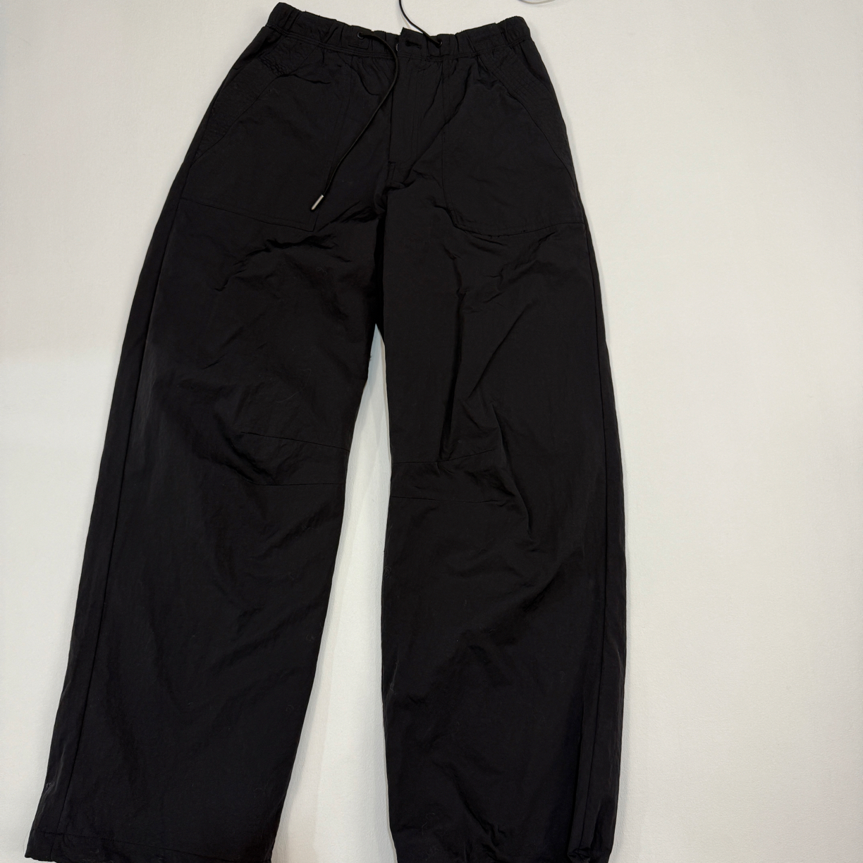 女士韩系休闲百搭松紧腰可束口黑色加绒工装裤