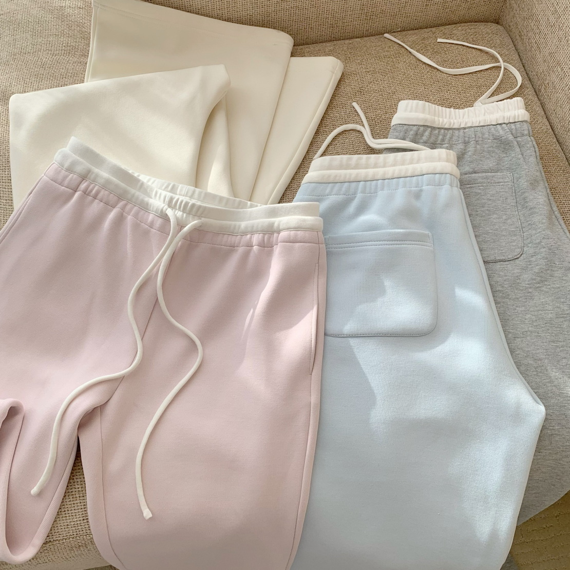 CallmeEar//【烯暖卫裤】抽绳松紧腰加厚卫裤女冬宽松直筒休闲裤