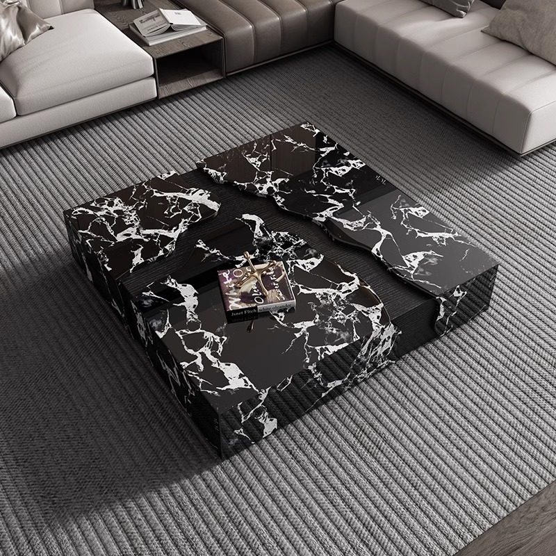 大理石茶几新款轻奢高级感正方形客厅现代家用款意式极简现代茶几