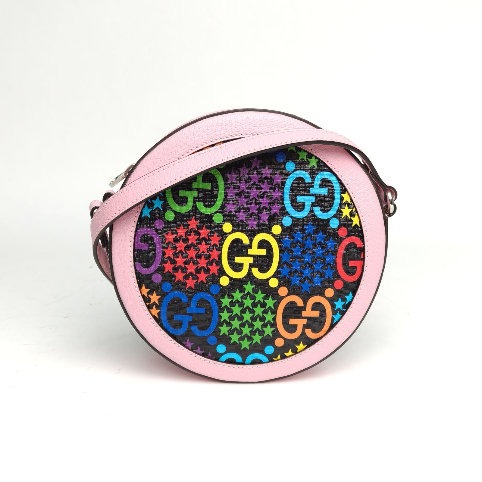 99新 GUCCI/古驰 【娇】 彩色 PVC 银扣 Ophidia系列 圆饼包 