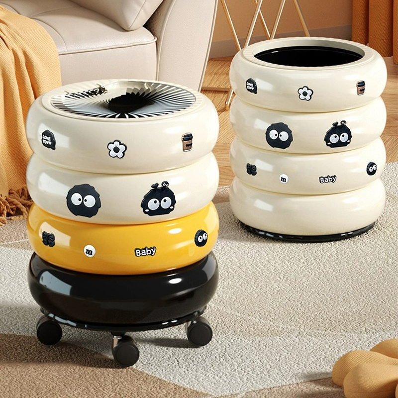 甜甜圈垃圾桶家用轻奢带盖可爱纸篓高颜值可移动按压收纳桶