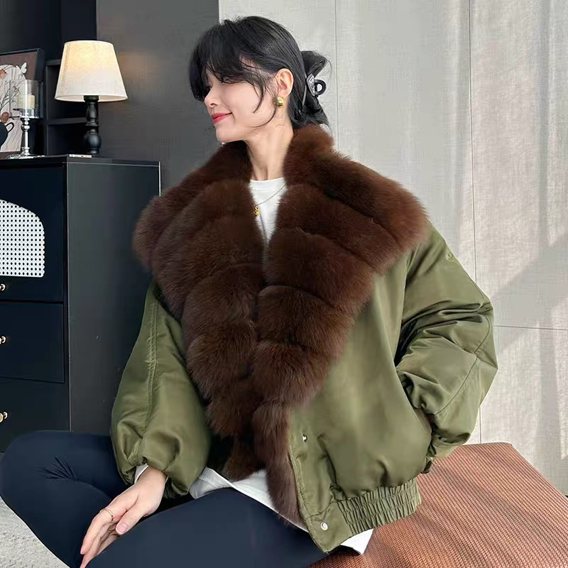 狐狸毛+鹅绒！纯色系慵懒风日常百搭毛领绒保暖派克服