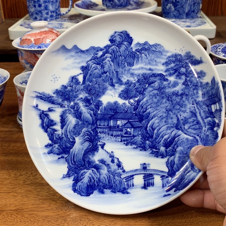 晓剑窑青花山水壶承