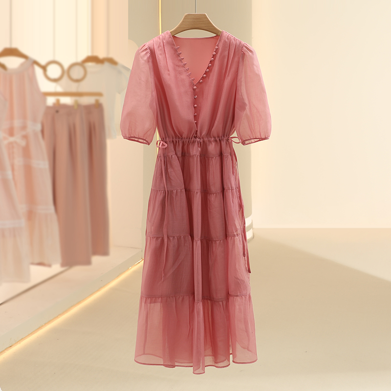 【ka】优雅气质显瘦V领优雅连衣裙2025夏季商场专柜品牌女装