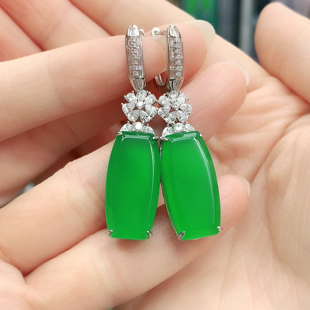 银S925镶嵌耳坠玛瑙/玉髓