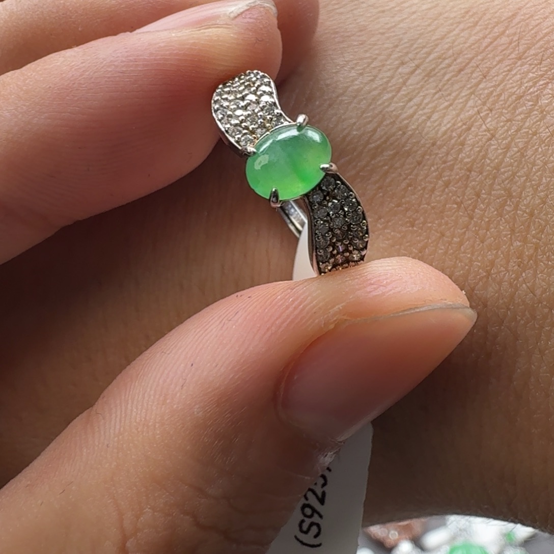 翡翠银S925镶嵌戒指天然缅甸翡翠a货