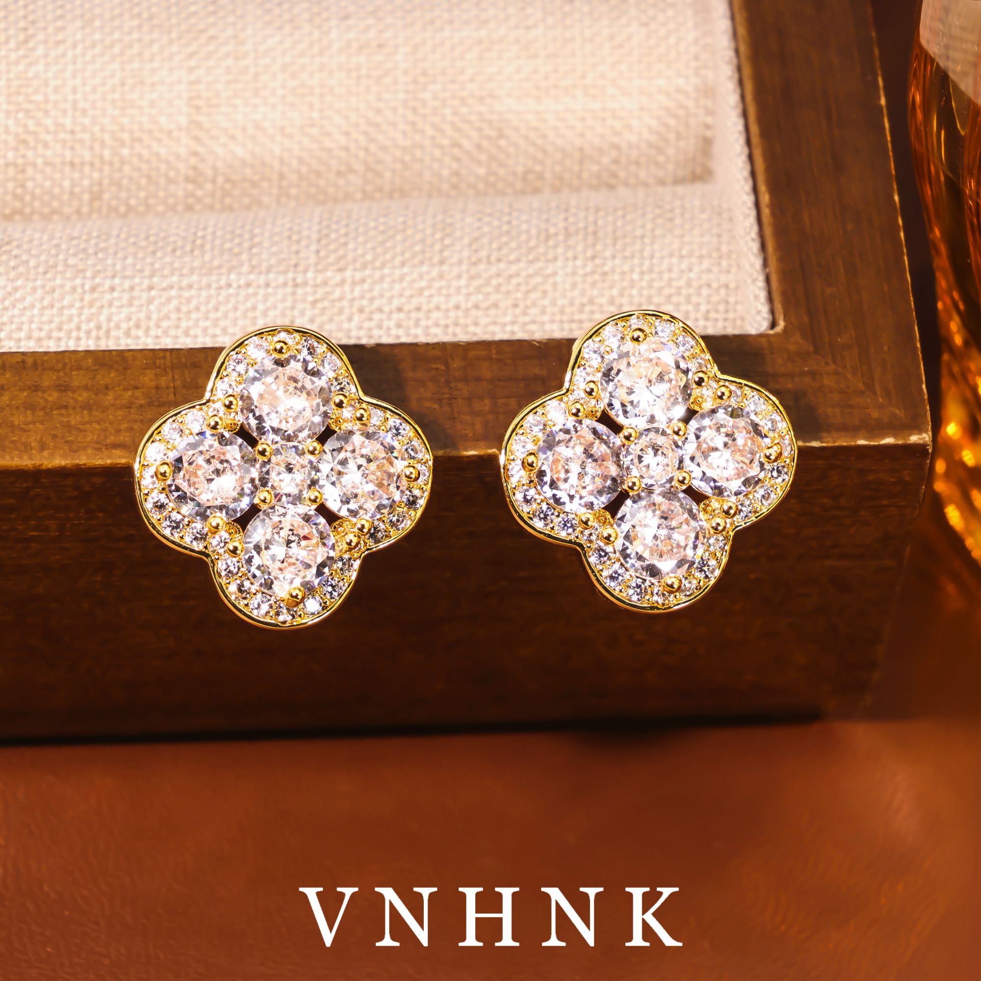 铜合金合成锆石耳饰 美可儿    F548    金色小众百搭耳环