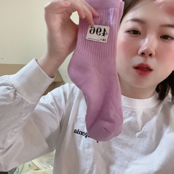 三醋酯纤维多叶草紫色袜子496