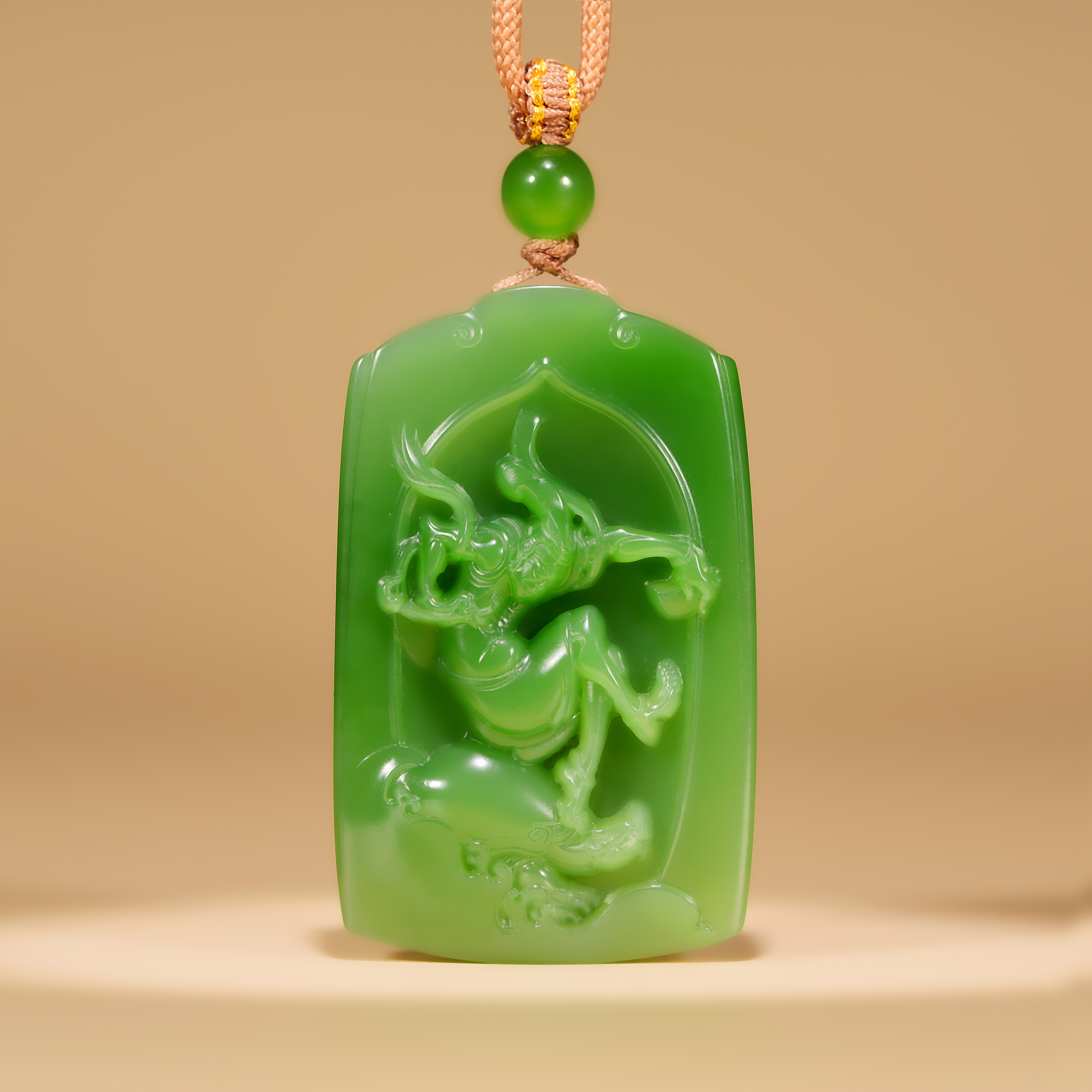 传世级 和田玉俄七白加绿特细“独占鳌头”牌 52*32*11mm± H122440