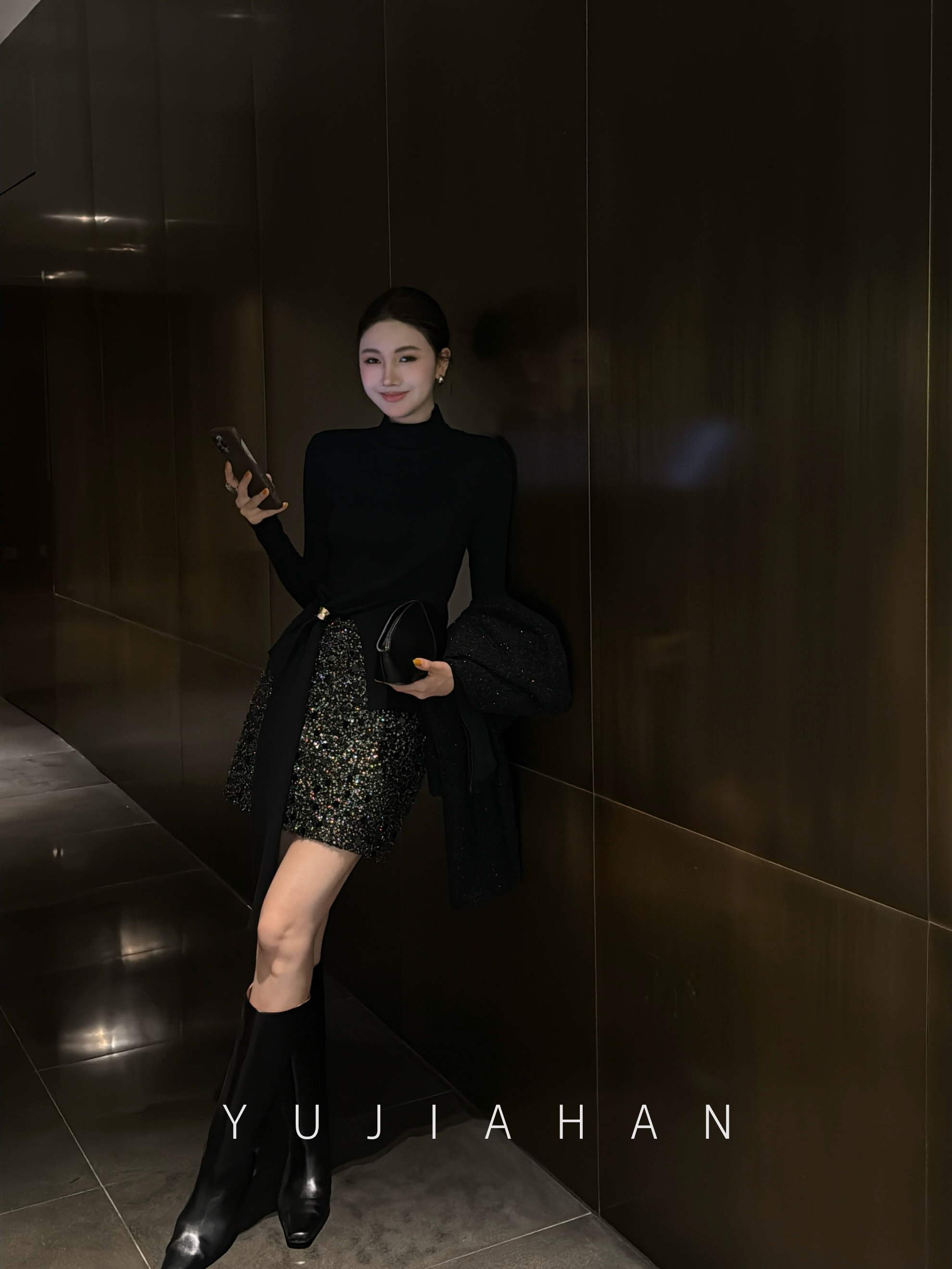 YUJIAHAN「斜裁叙事」解构式扭结可拆金属环开衩修身羊毛衫