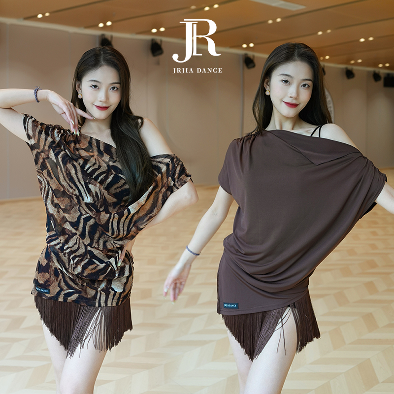 JIA.DANCE新款斜肩短袖拉丁舞上衣练功服女国标舞服大衫女夏R179