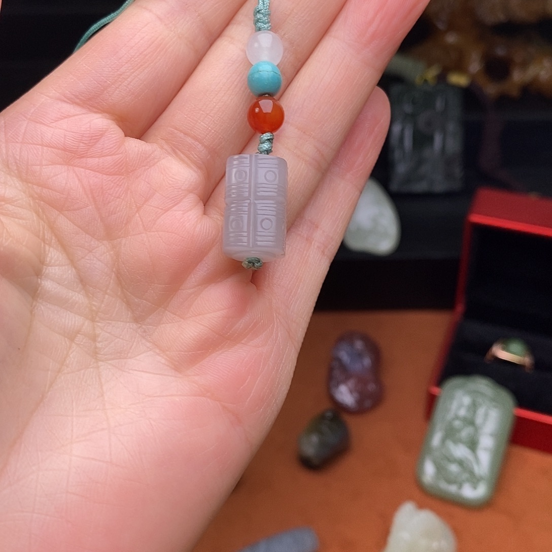 和田玉（糖玉）未镶嵌手机链和田玉烟紫色玉琮