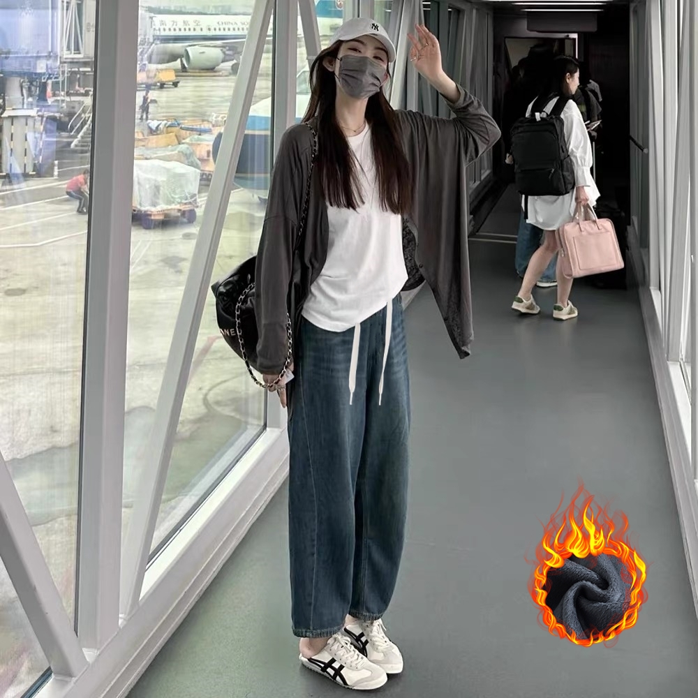 孕妇牛仔裤秋冬外穿2025新款镰刀裤小个子抽绳无托腹不勒肚萝卜裤