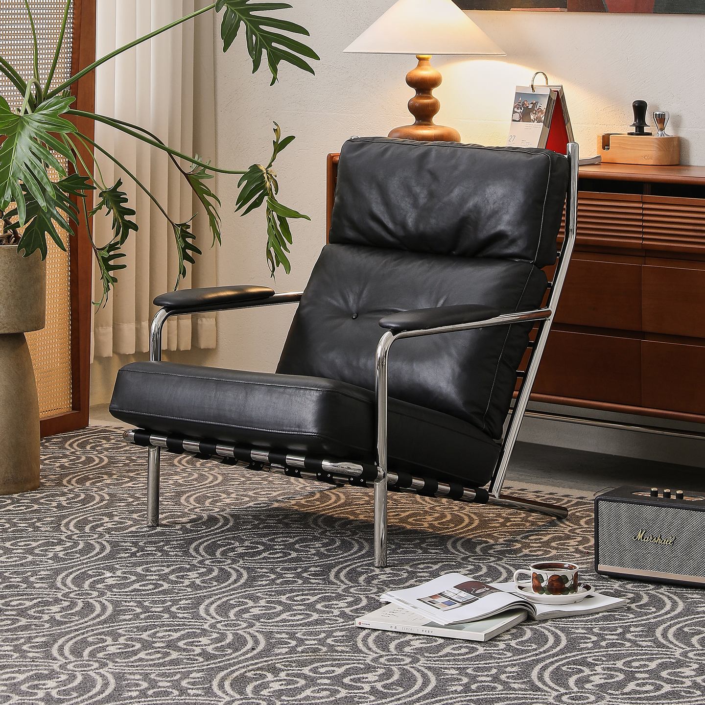 木陌家具星岚休闲椅阳台客厅油蜡皮复古沙发椅中古包豪斯真皮单椅