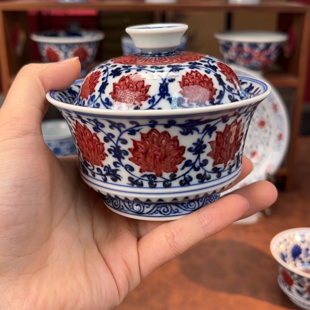 瓷片永明尚玩缠枝满会马蹄盖碗