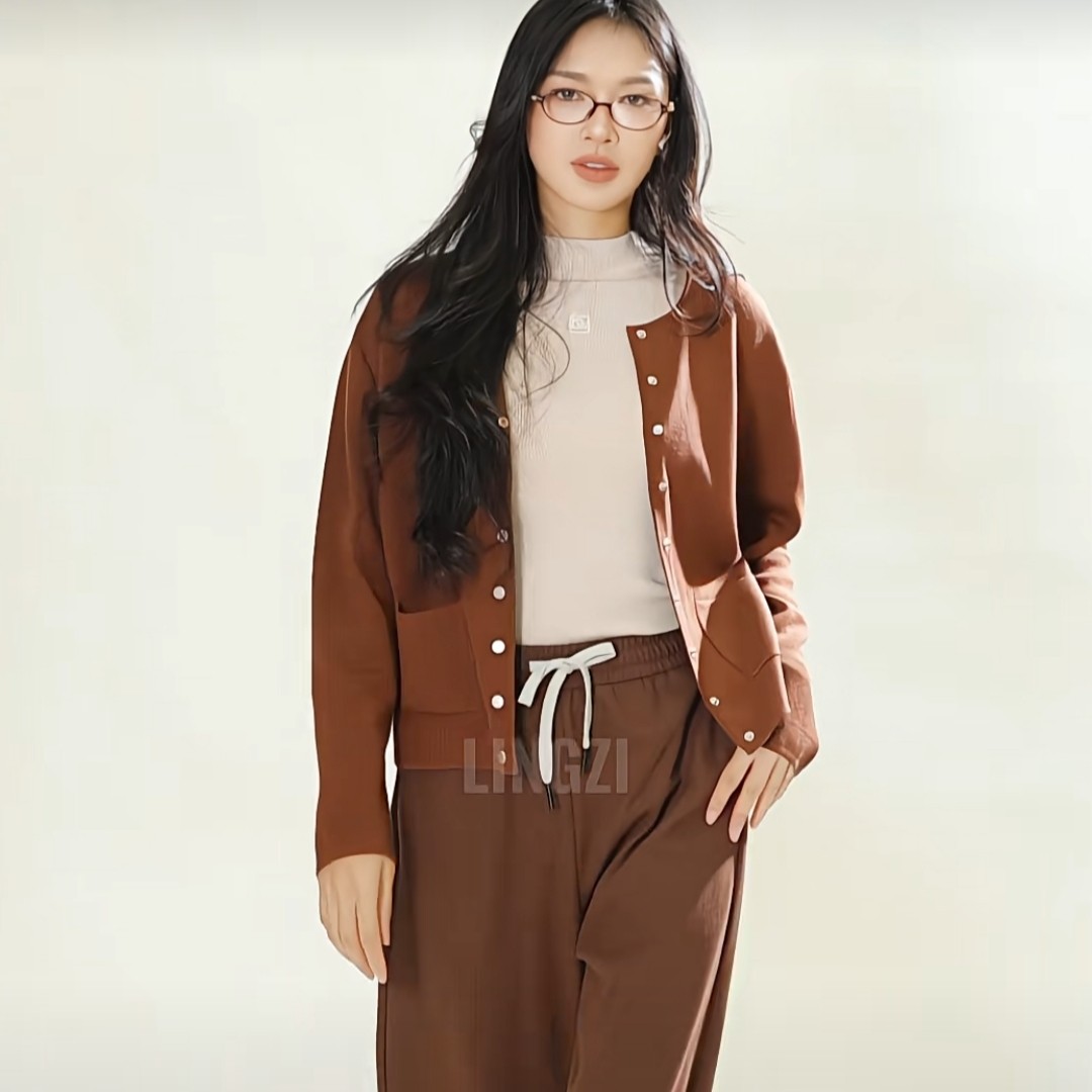 LINGZI/领姿圆领落肩时尚百搭开衫针织711746