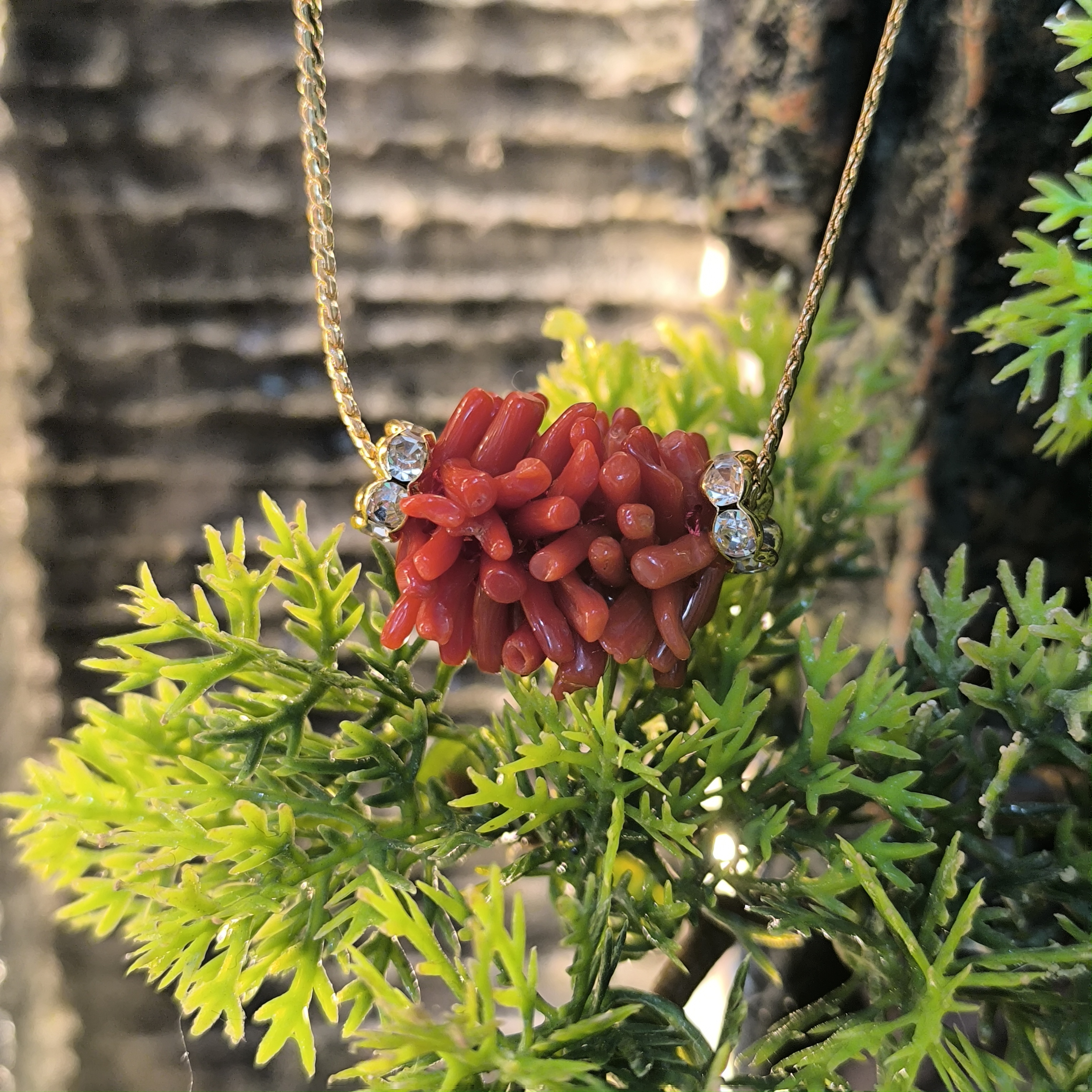 链子925银莫桑石 毛毛虫红石头925银镀金项链