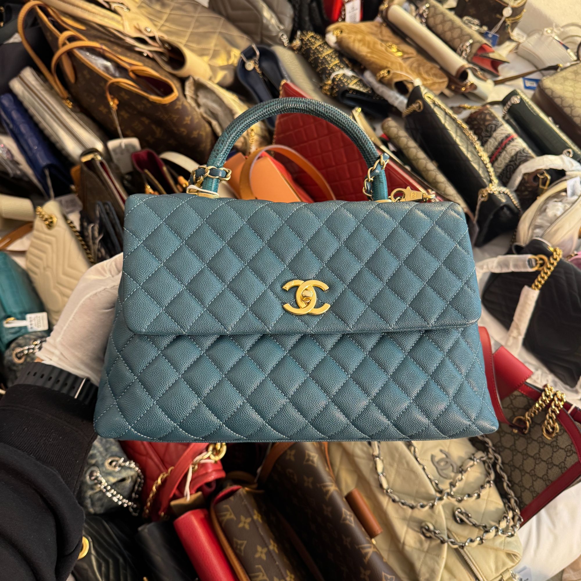 95新 Chanel/香奈儿 COCO handle大号蓝色/美美在包展