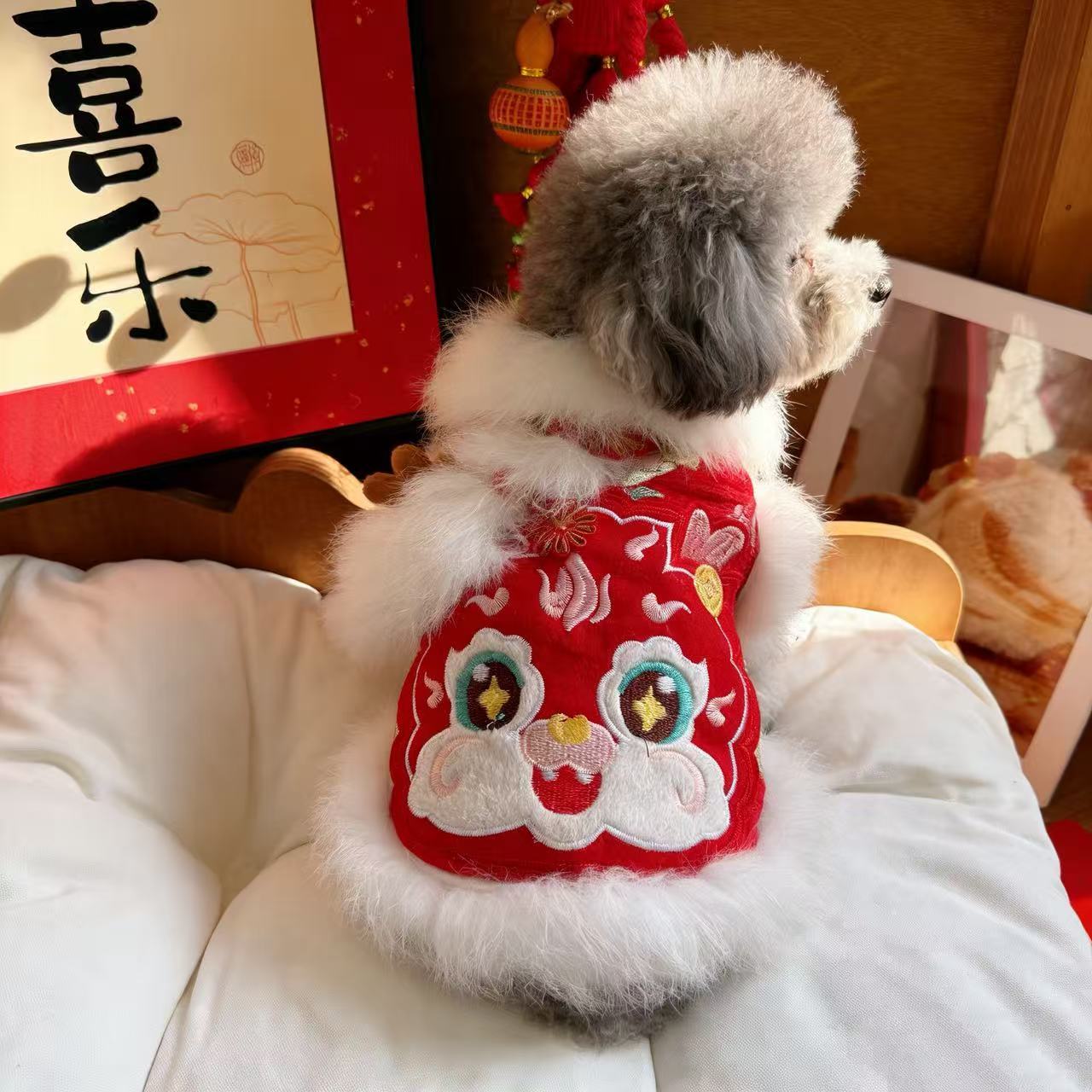 狗狗过年衣服宠物猫咪牵引新年冬季红色棉衣冬装秋冬保暖泰迪唐装