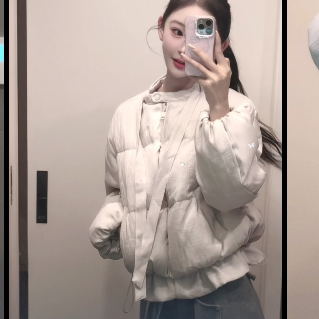 《雪韵》2026蓉蓉家冬季新款国标90白鸭绒短款圆领蝴蝶结保暖羽绒服