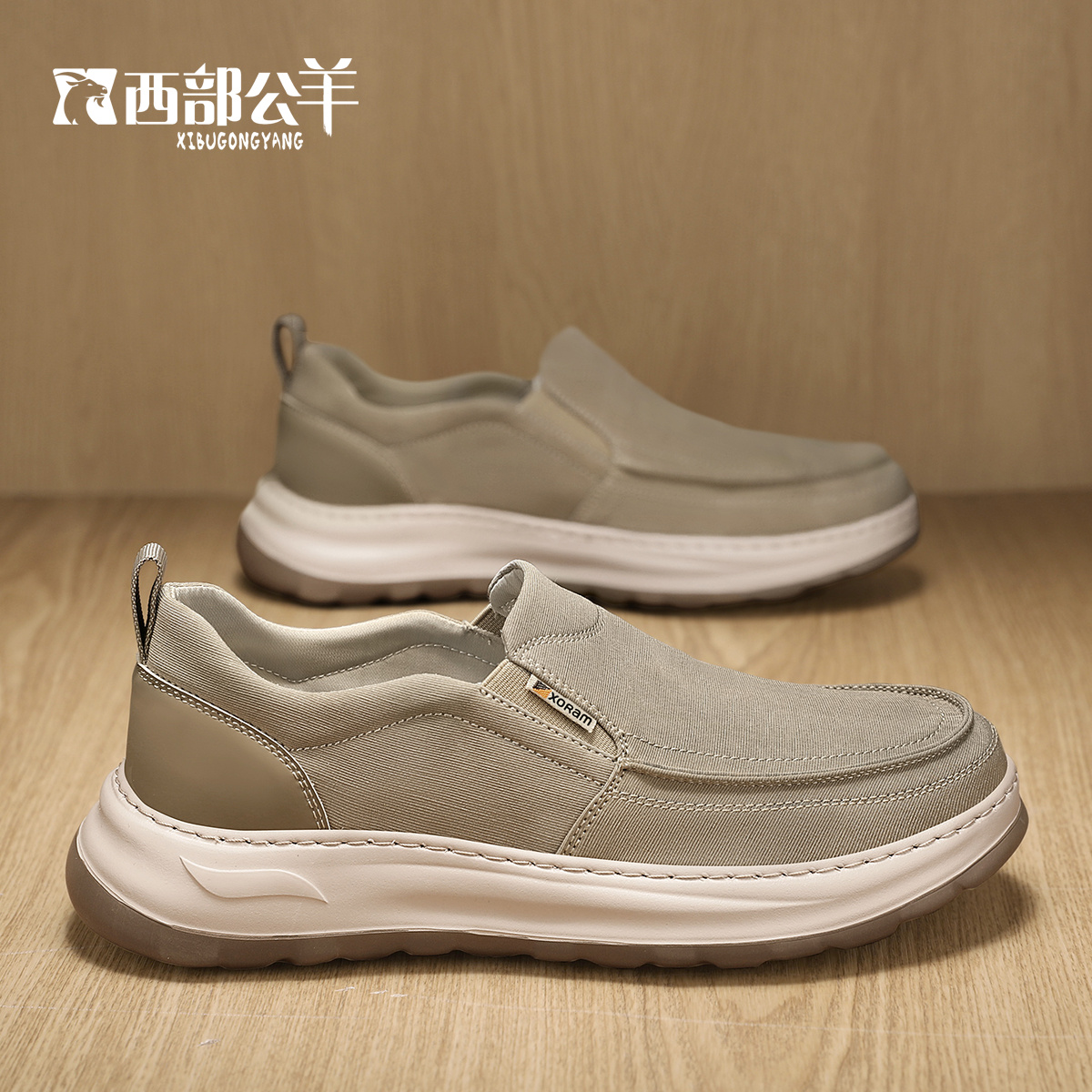 西部公羊四季款高端手工布鞋潮流休闲一脚蹬日常百搭软底防滑男鞋