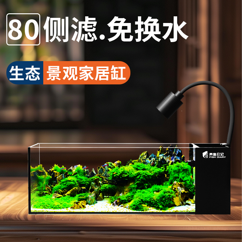 养鱼日记专业桌面侧滤超白鱼缸原生溪流造景生态家用客厅水族箱