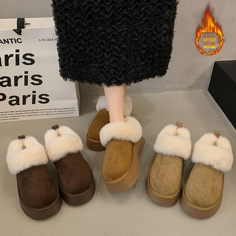 厚底包头毛毛拖鞋女2025年新款冬季低帮雪地靴一脚蹬加绒勃肯棉鞋
