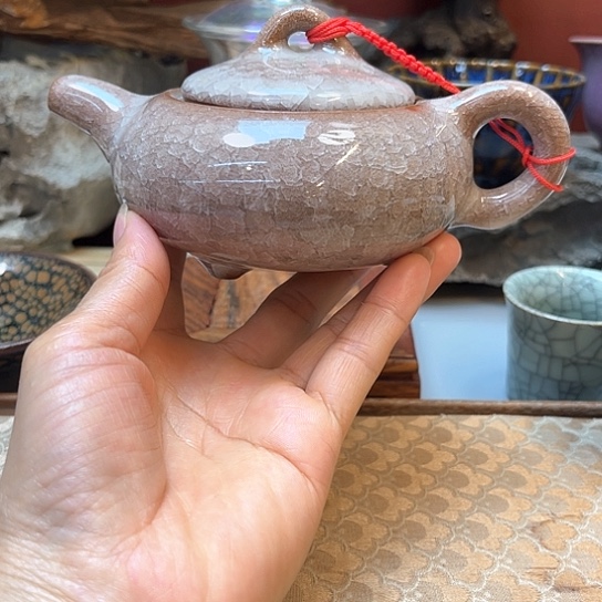 现代陶瓷泡茶壶冰裂壶米白色
