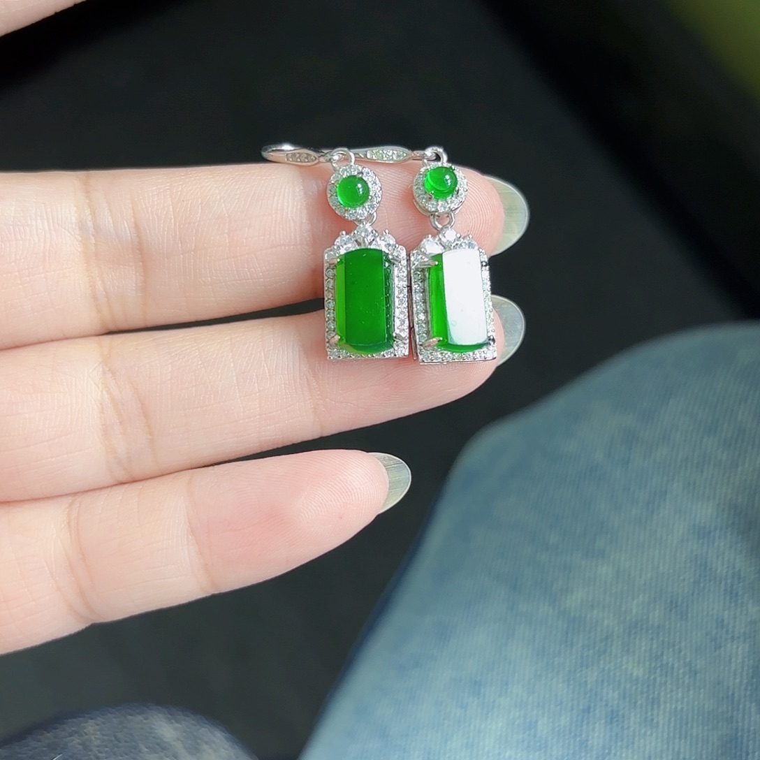 翡翠耳饰银S925镶嵌英*耳饰