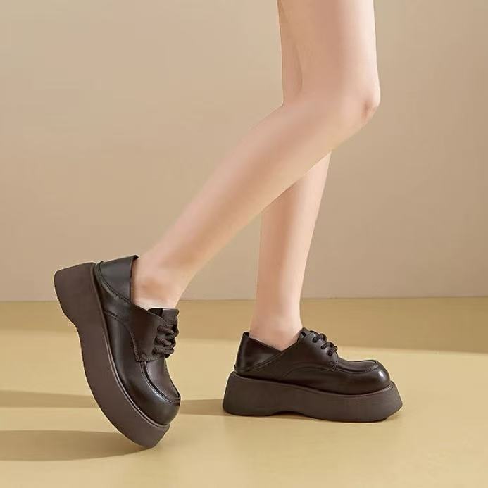 C7194 棕色 新款时尚圆头2025舒适厚底女士乐福鞋