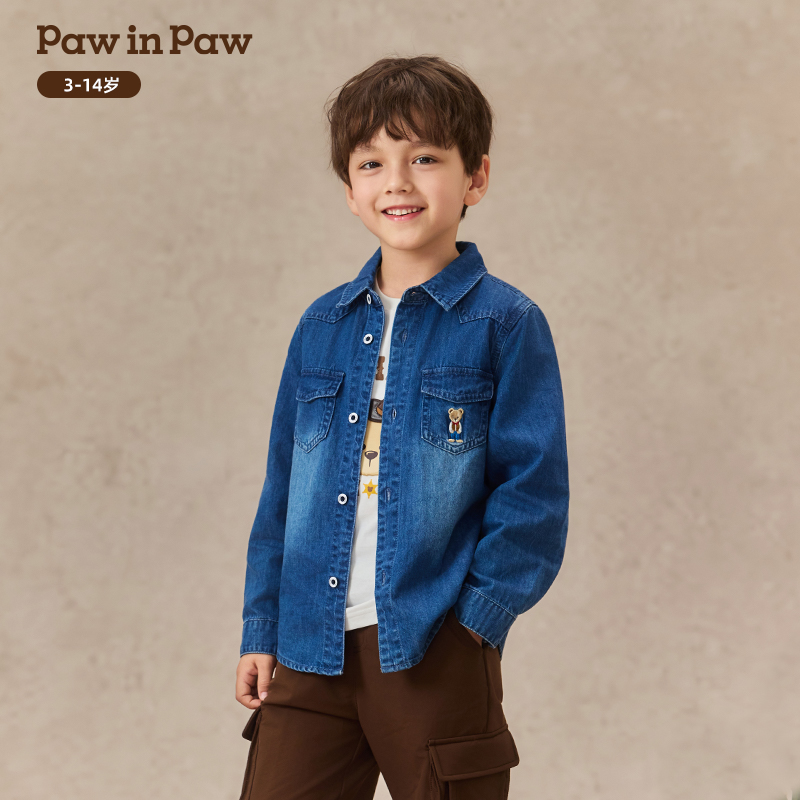【达人专属】PawinPaw童装25年秋季男童长袖牛仔衬衫纯棉PCYAF4811E