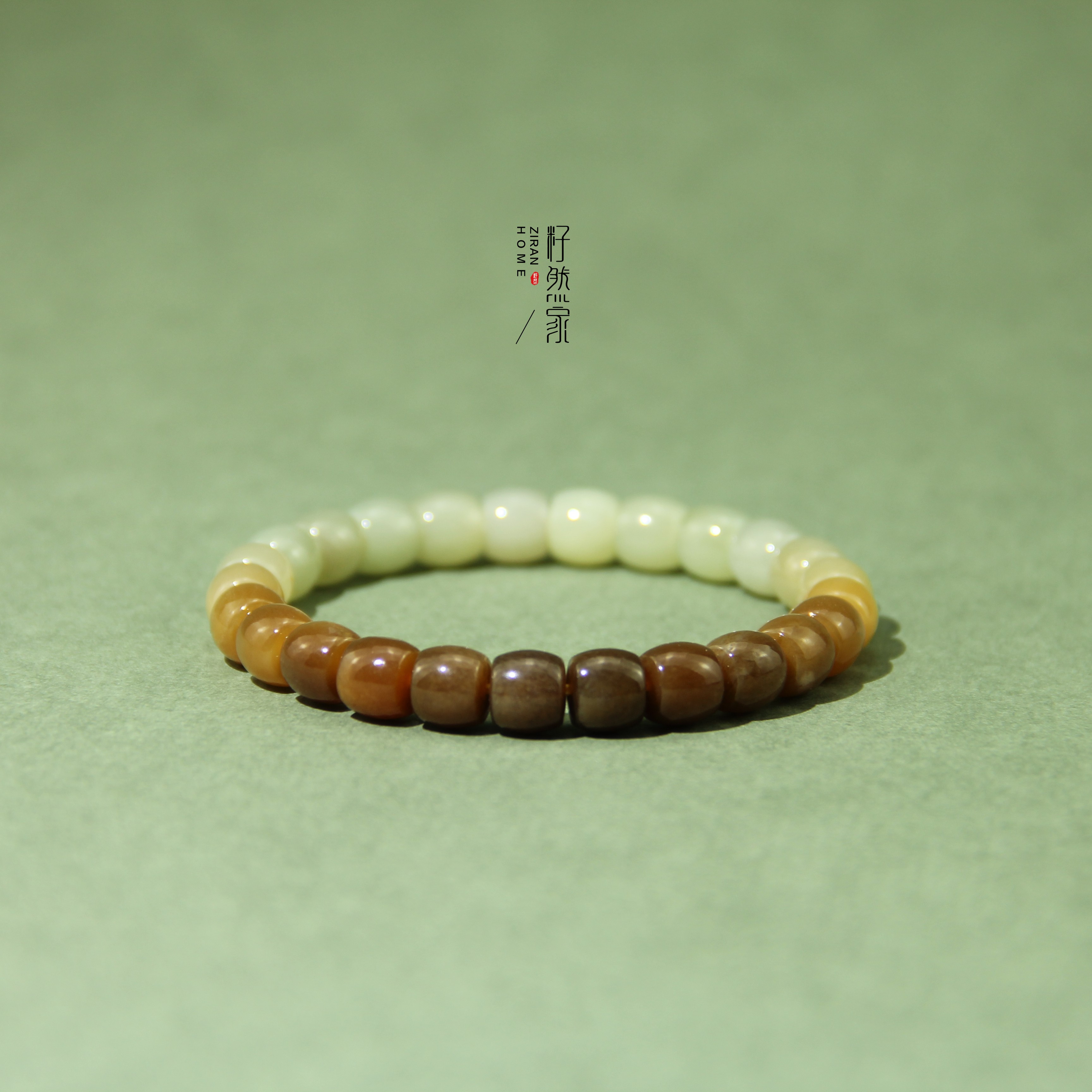 天然新疆和田玉且末糖渐变手串8mm单圈直切-微棉-（多样性发其一）