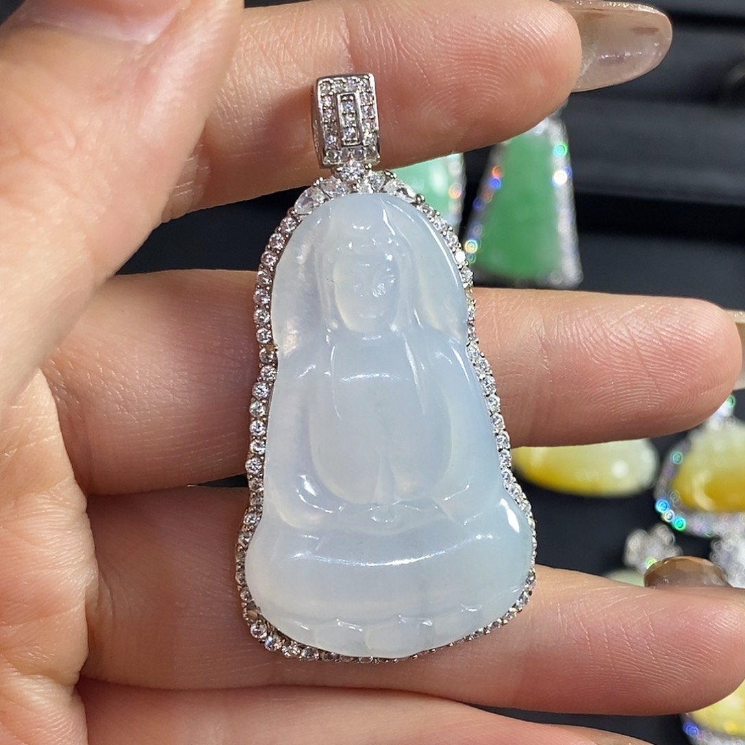 夜***曲翡翠银S925镶嵌颈饰天然翡翠