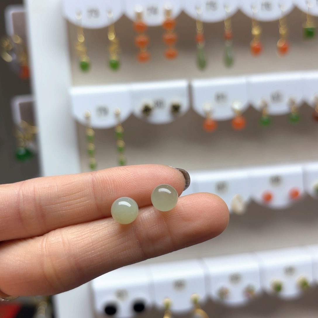 和田玉耳饰银S925镶嵌2